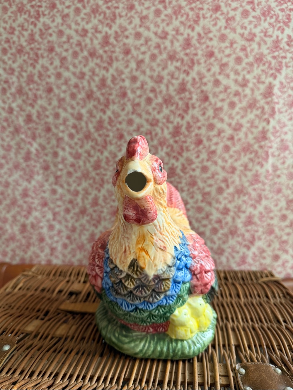 Colorful Ceramic Hen Pitcher - Yellow, Green, Pink, Blue - Picture 2 of 7